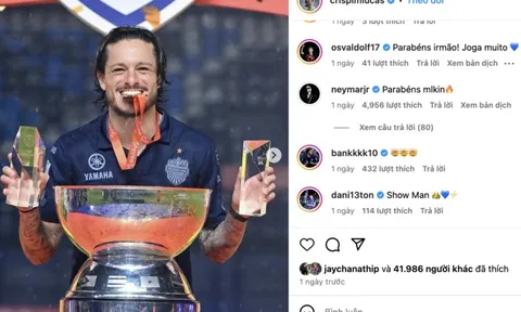 Neymar chúc mừng cầu thủ ghi siêu phẩm đá phạt hạ Công an Hà Nội