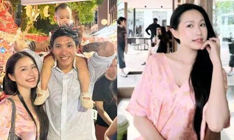 Doãn Hải My cùng Đoàn Văn Hậu đưa quý tử đi chơi Trung thu, visual "bạch nguyệt quang" gây sốt cõi mạng